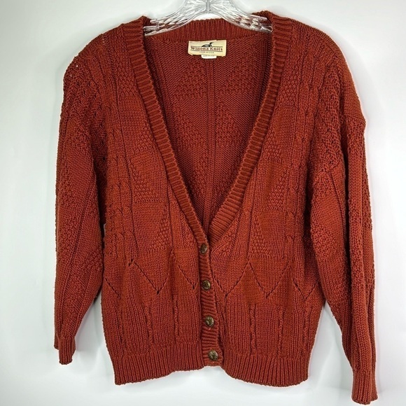 Vintage Winona Knits Burnt Red Vneck Button Sweater Size Small/Medium - Picture 1 of 9